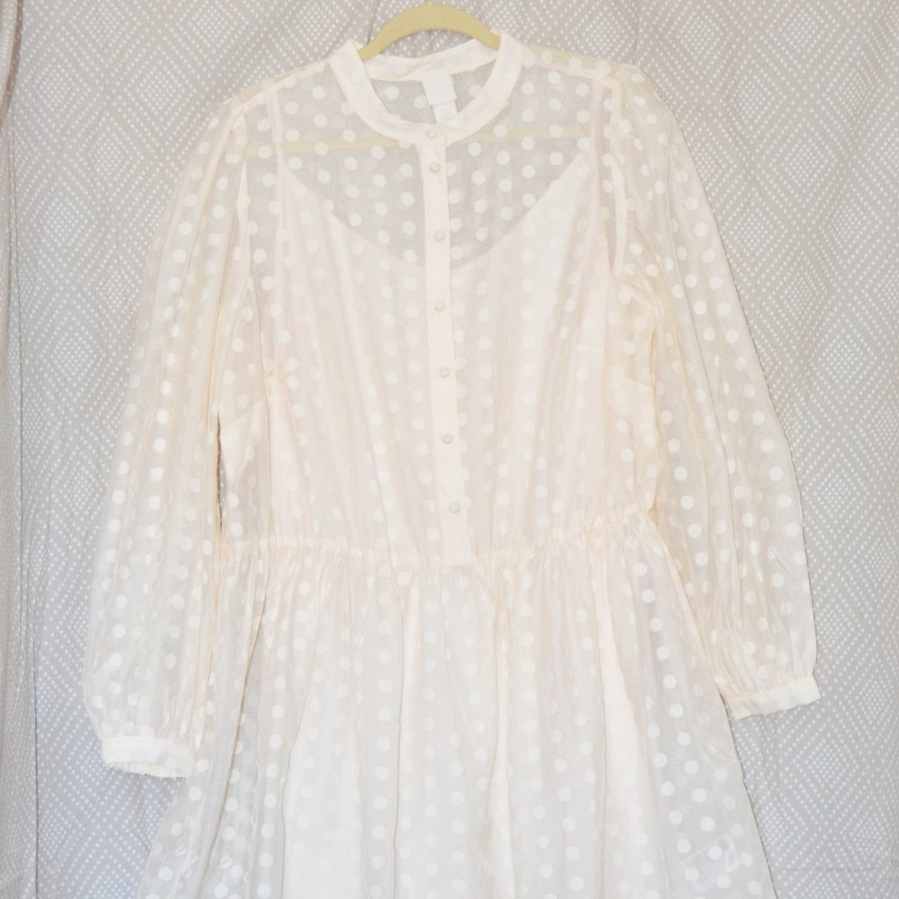 H&M - White Chiffon Polka Dot Dress, XL